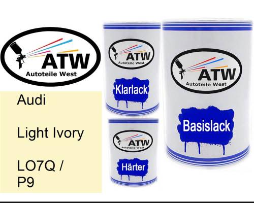 Audi, Light Ivory, LO7Q / P9: 500ml Lackdose + 500ml Klarlack + 250ml Härter - Set, von ATW Autoteile West.
